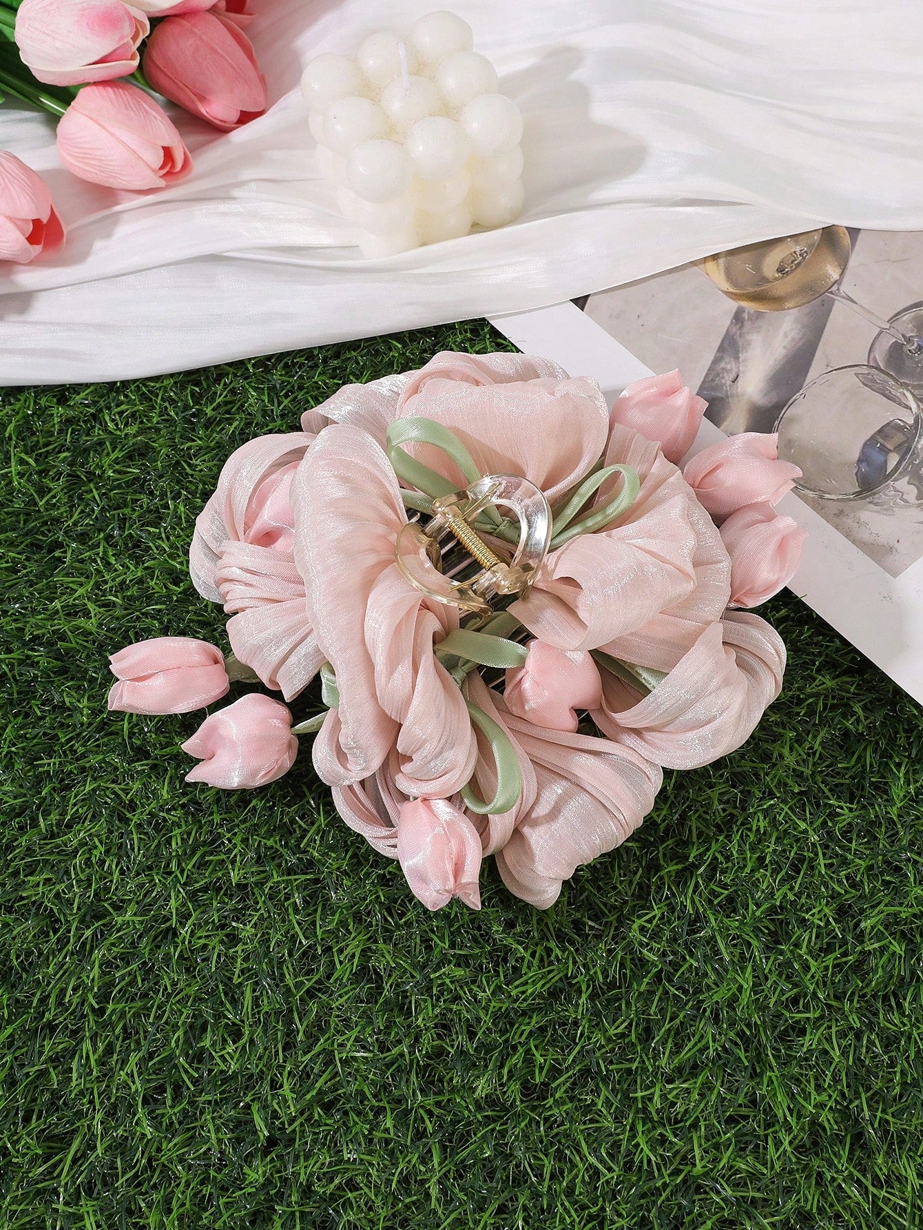 Oversized Bubble Gauze Tulip Flower Hair Claw Clip