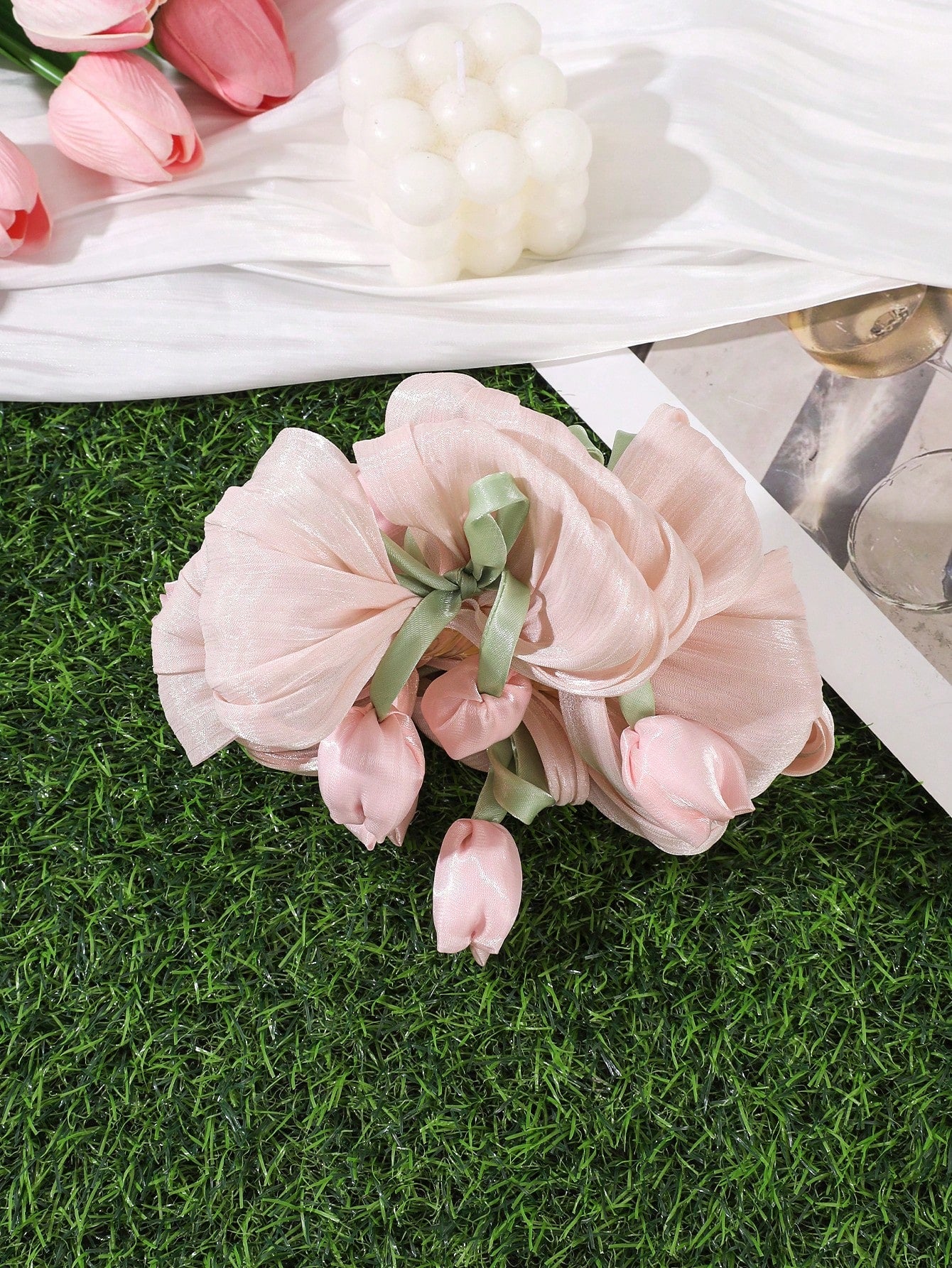 Oversized Bubble Gauze Tulip Flower Hair Claw Clip