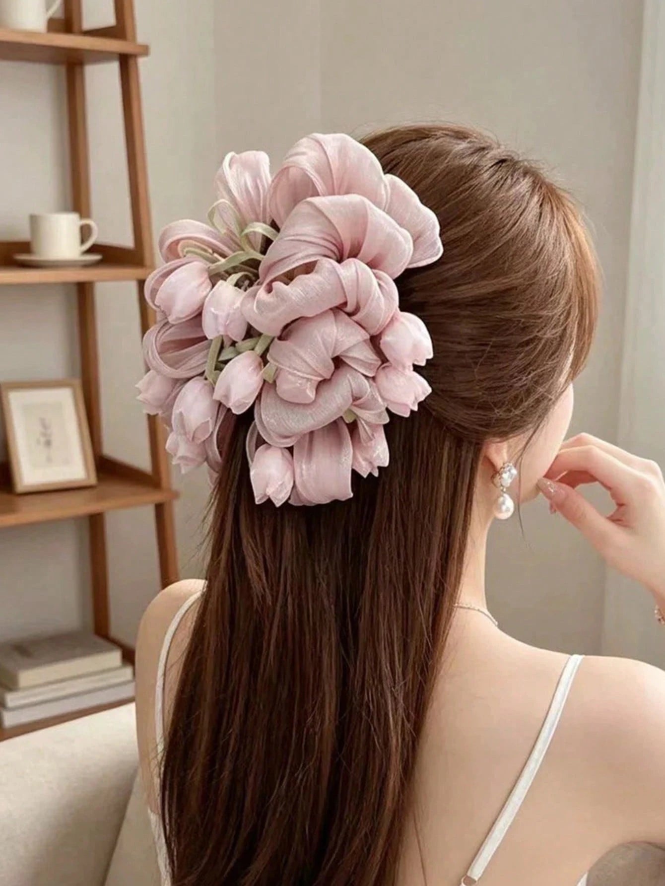 Oversized Bubble Gauze Tulip Flower Hair Claw Clip