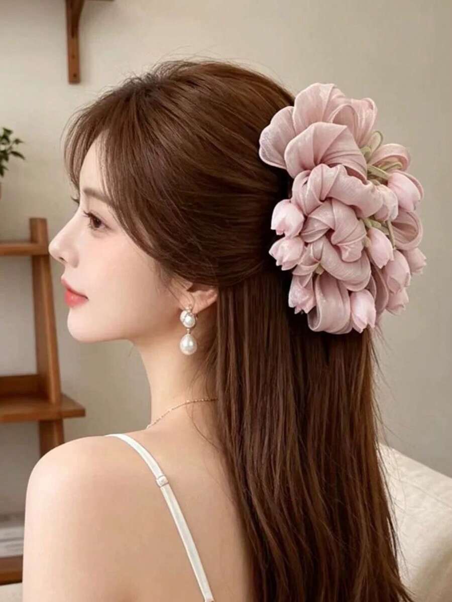 Oversized Bubble Gauze Tulip Flower Hair Claw Clip