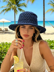 1pc Solid Color Hollow Out Handmade Straw Hat
