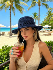 1pc Solid Color Hollow Out Handmade Straw Hat
