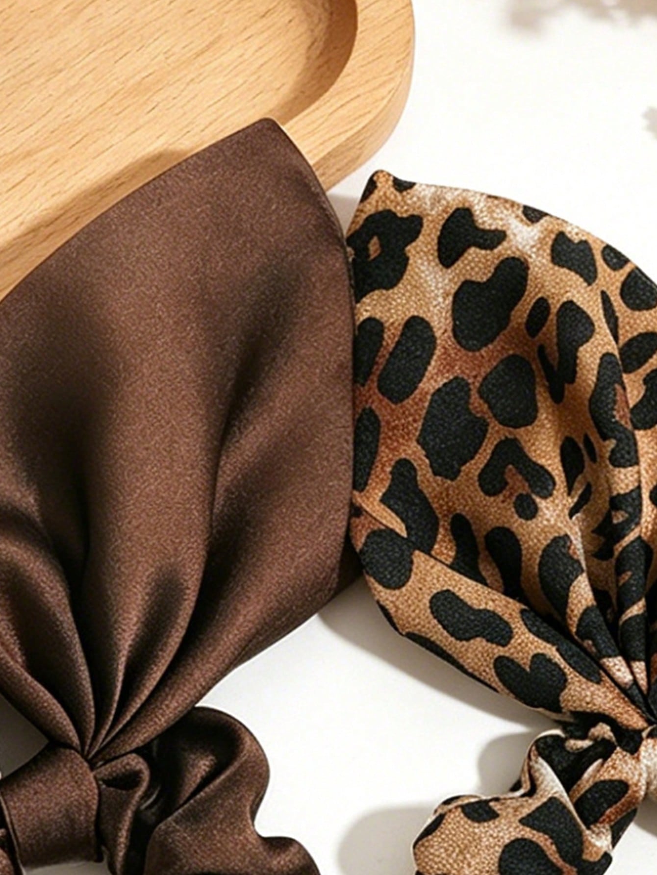 2pc Satin Leopard Print Long Scarf Scrunchie Set