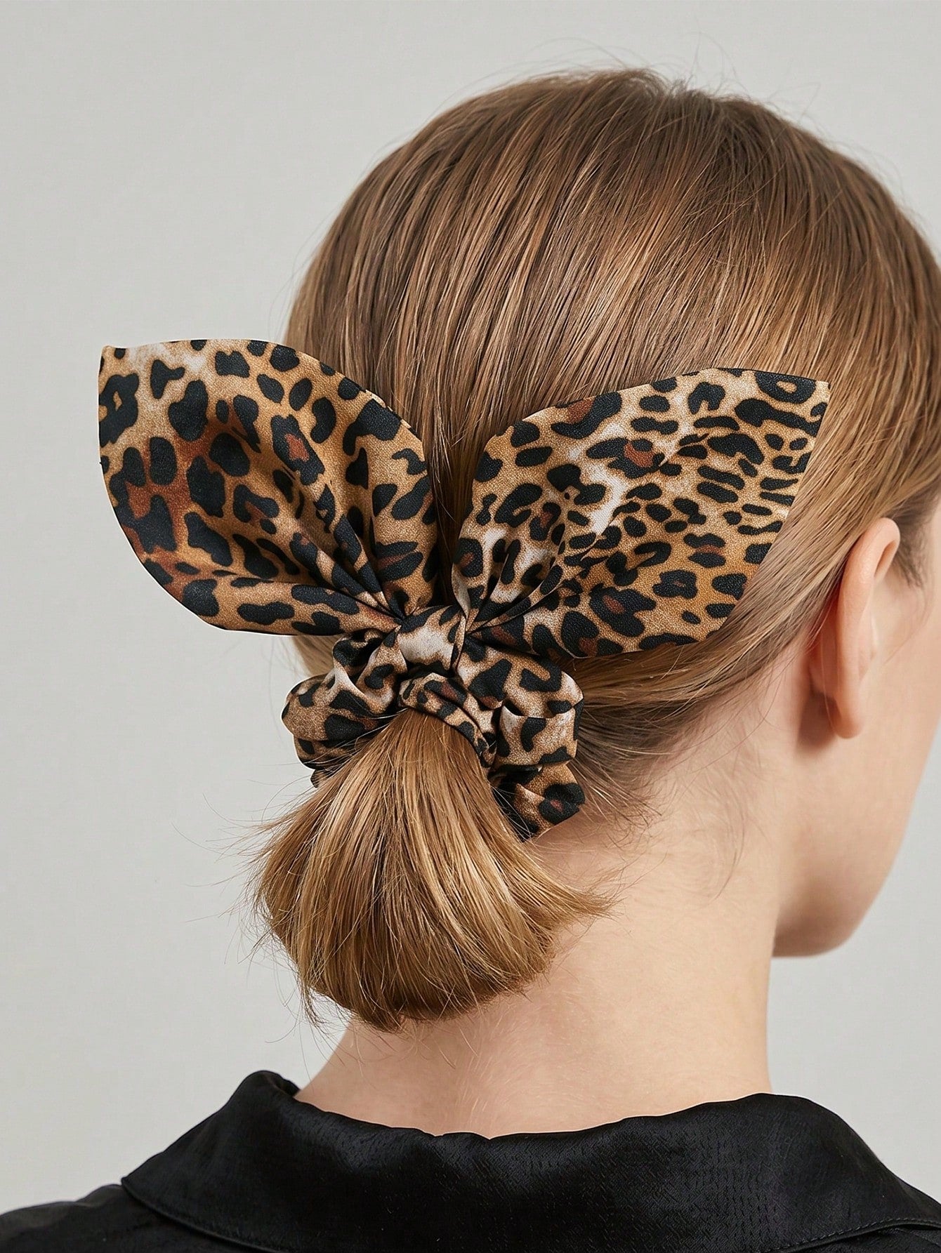 2pc Satin Leopard Print Long Scarf Scrunchie Set