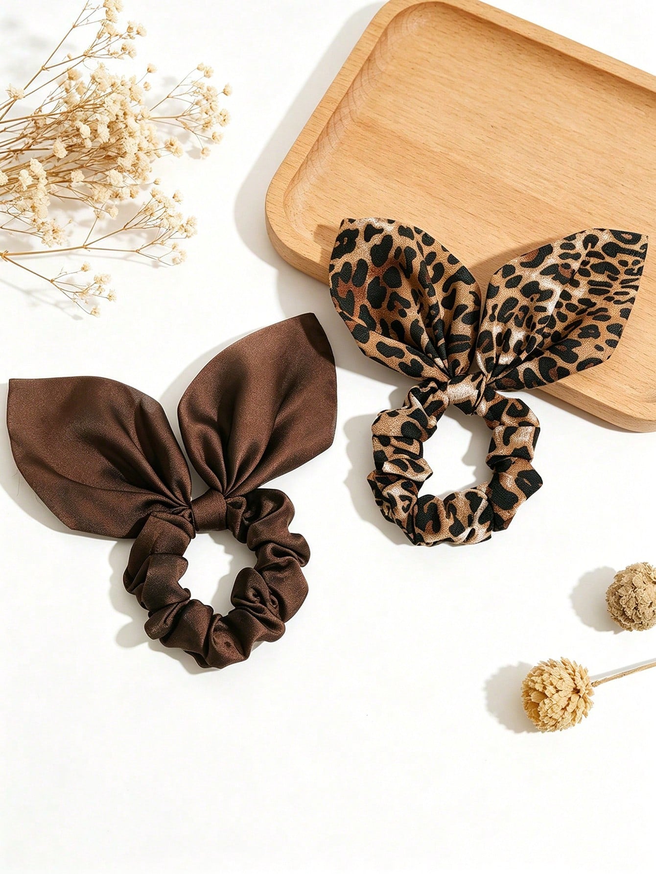 2pc Satin Leopard Print Long Scarf Scrunchie Set