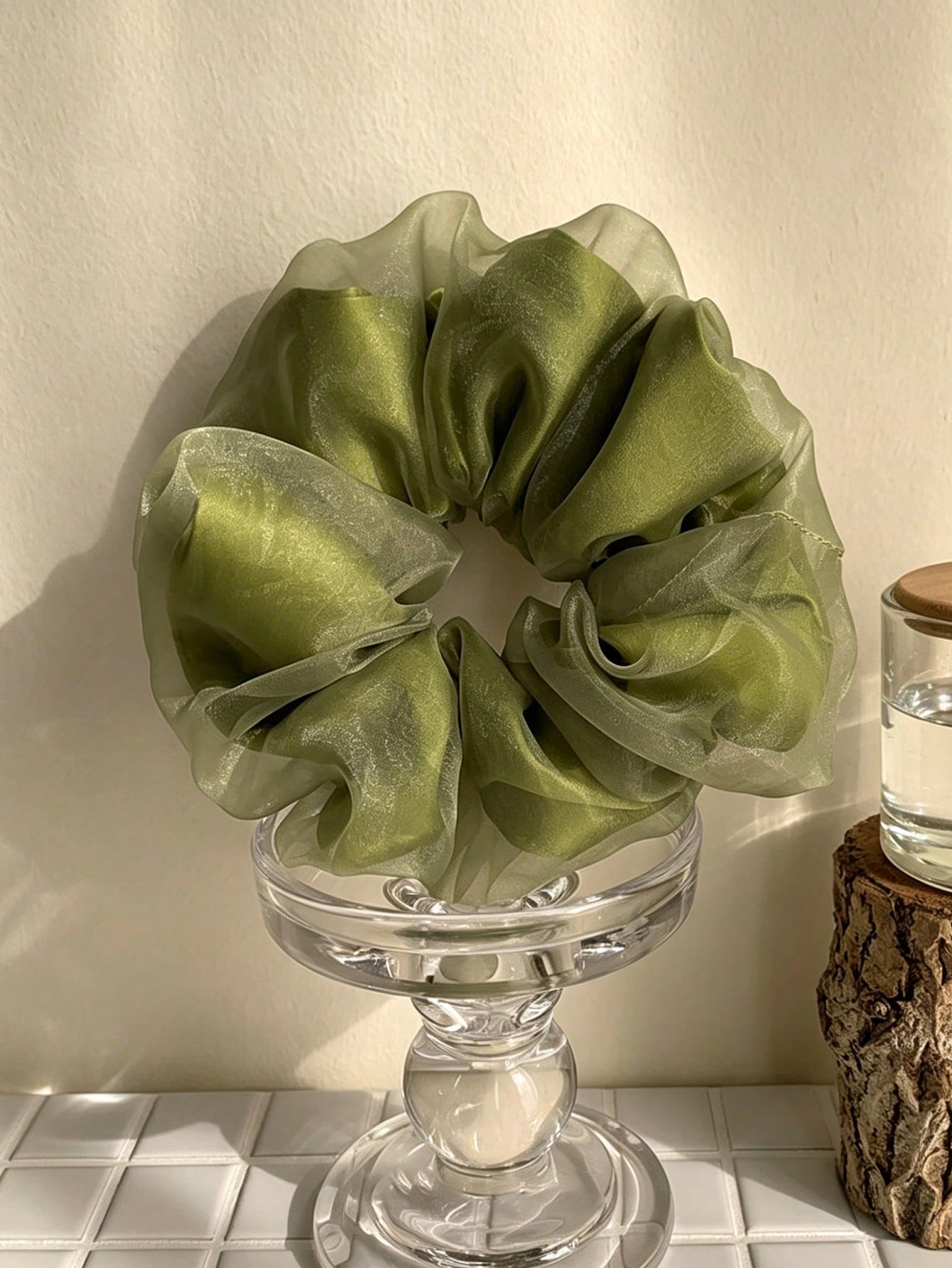 2Pcs Apple Green Large Scrunchies Premium Mesh Hair Ties