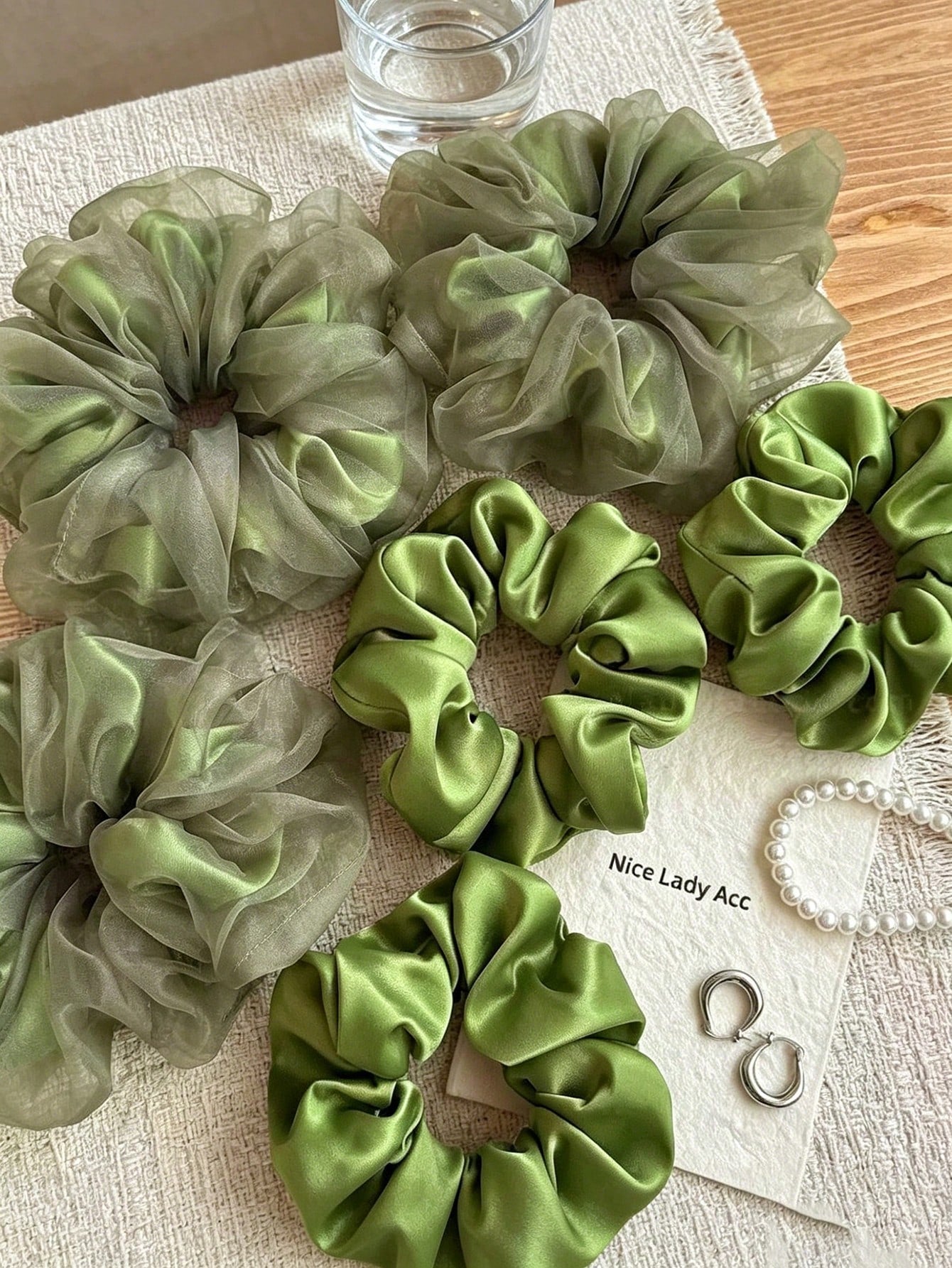 2Pcs Apple Green Large Scrunchies Premium Mesh Hair Ties