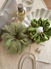 2Pcs Apple Green Large Scrunchies Premium Mesh Hair Ties