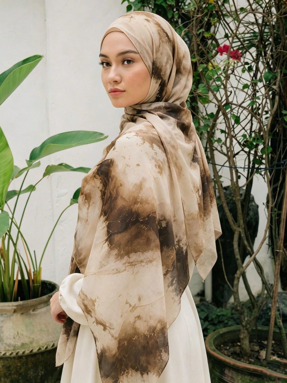 Marble Tie-Dye Hijab Scarf Wide Printed Headscarf