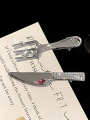 2pcs Sweet Cool Rhinestone Knife & Fork Hair Clips - www.thetreasurebox.me