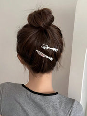 2pcs Sweet Cool Rhinestone Knife & Fork Hair Clips - www.thetreasurebox.me