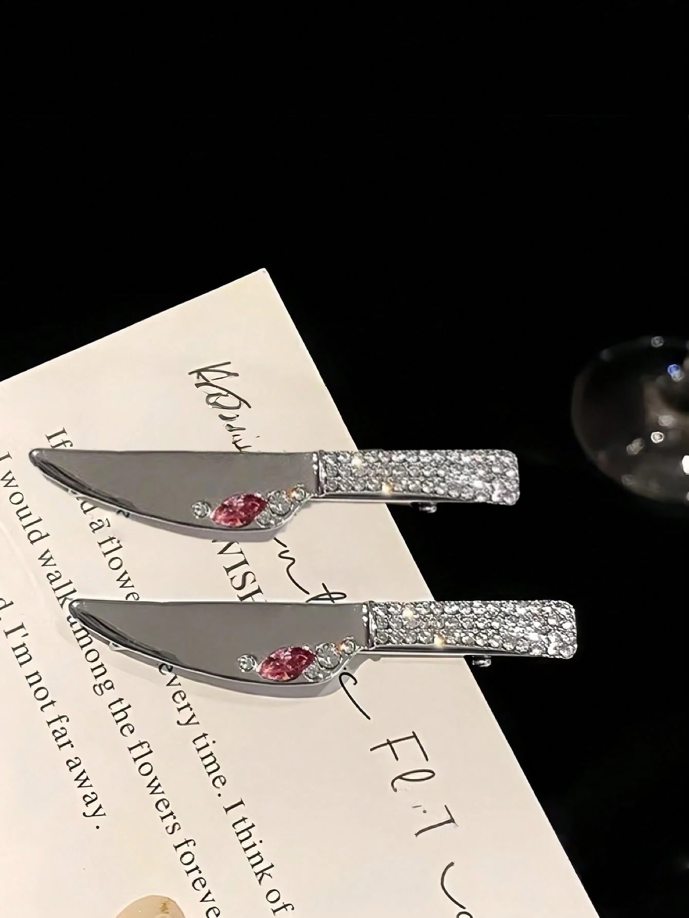 2pcs Sweet Cool Rhinestone Knife & Fork Hair Clips - www.thetreasurebox.me