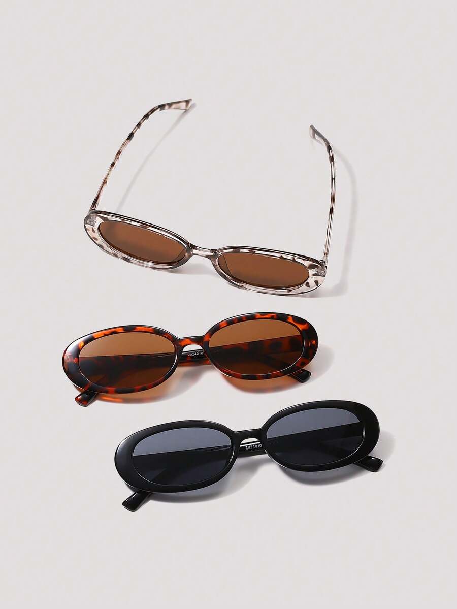 3pc Oval Frame Sunglasses Set Classic Style