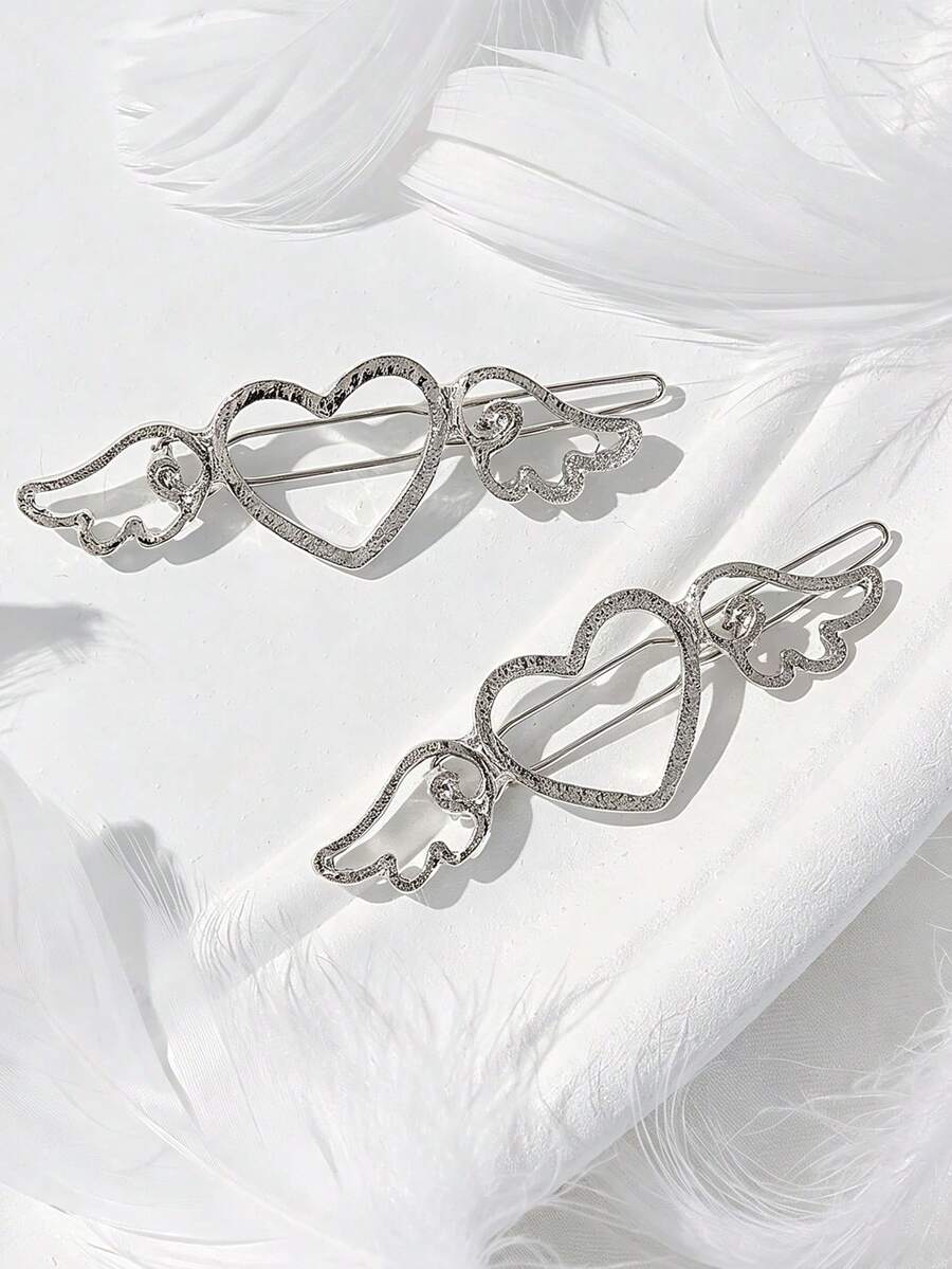 2pcs Cute Heart & Wing Decor Minimalist Hair Claw Clips - www.thetreasurebox.me