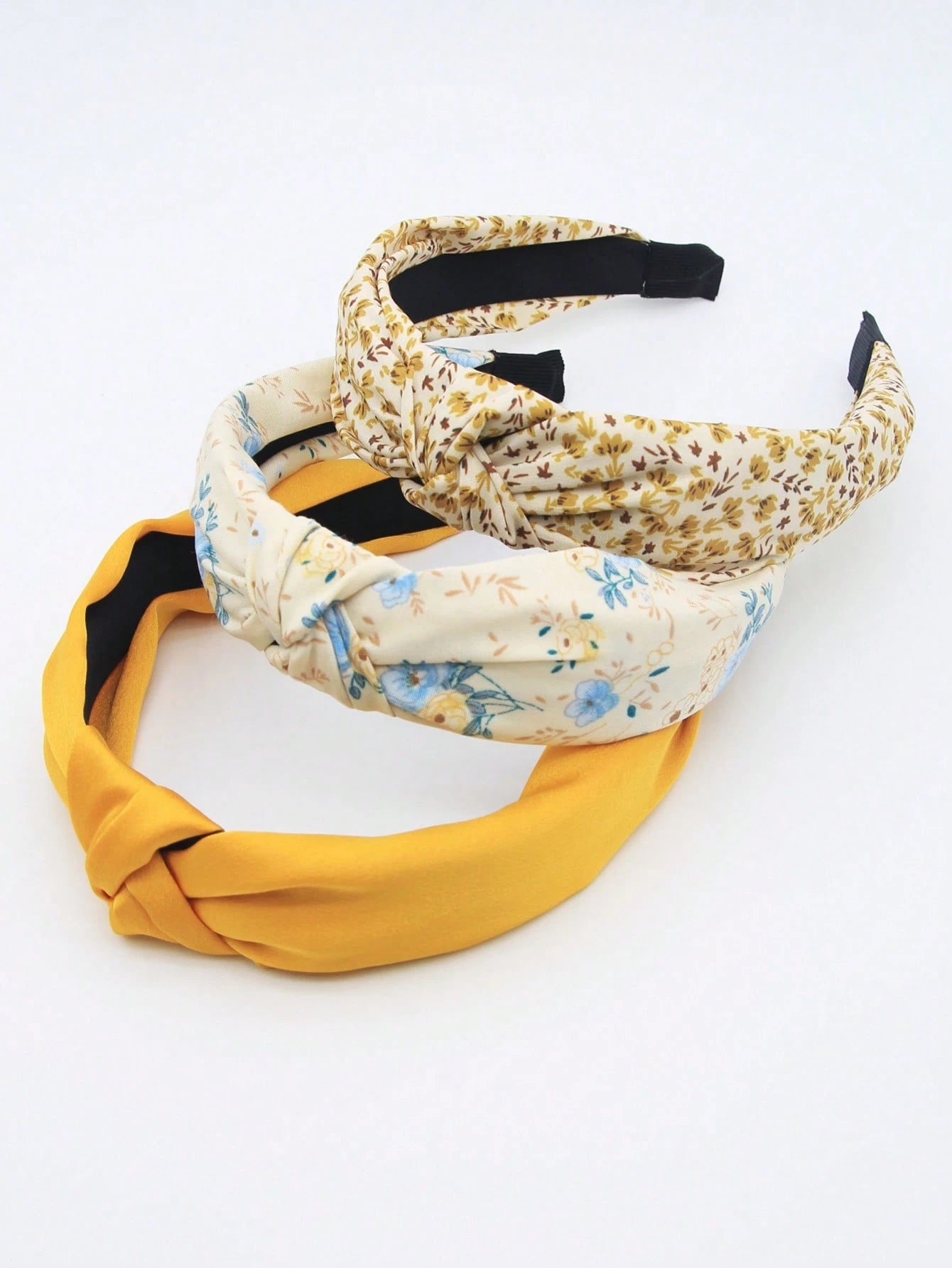 3pcs/Set Yellow Floral Fabric Solid Color Non-Slip Headband