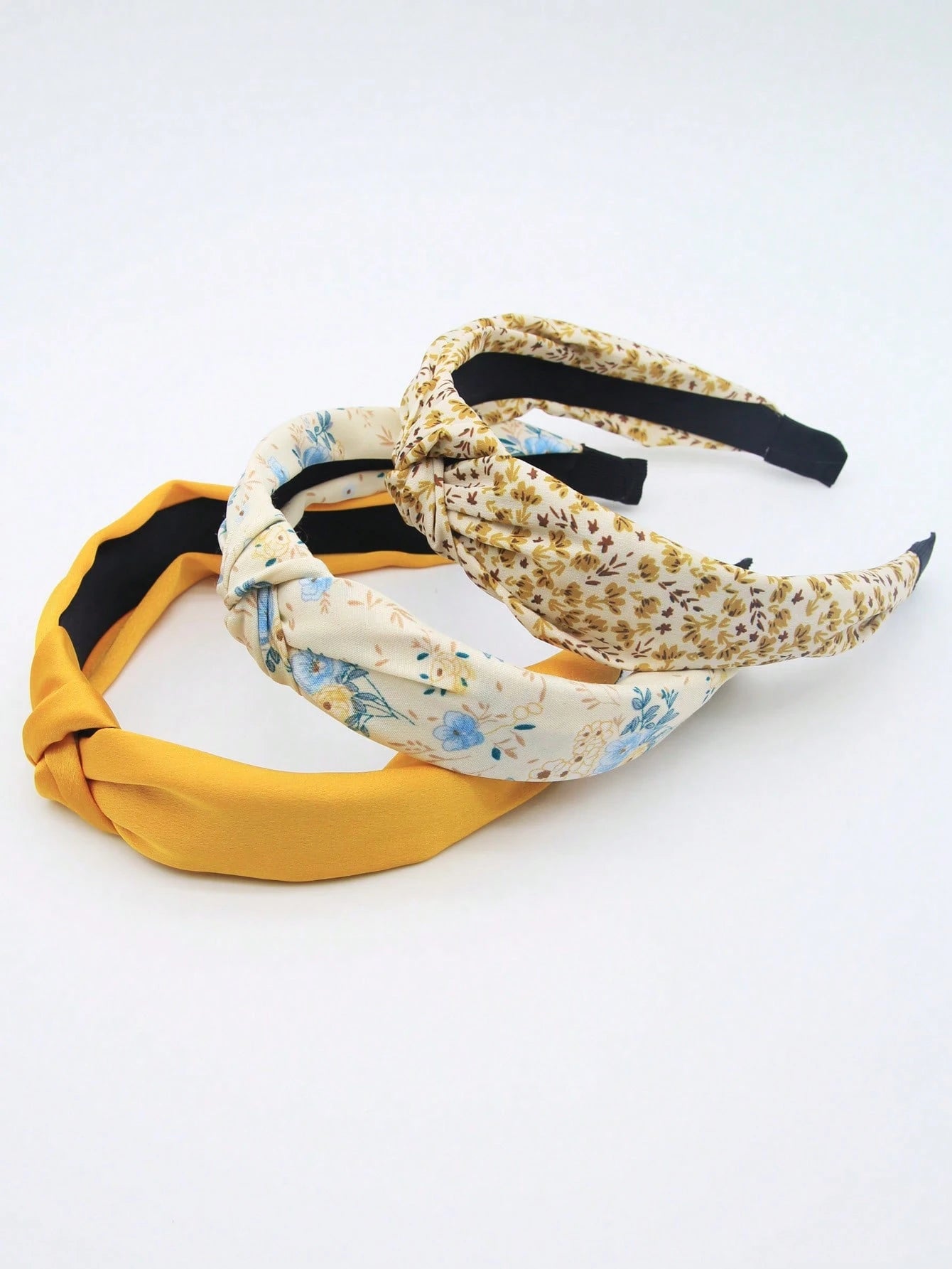 3pcs/Set Yellow Floral Fabric Solid Color Non-Slip Headband