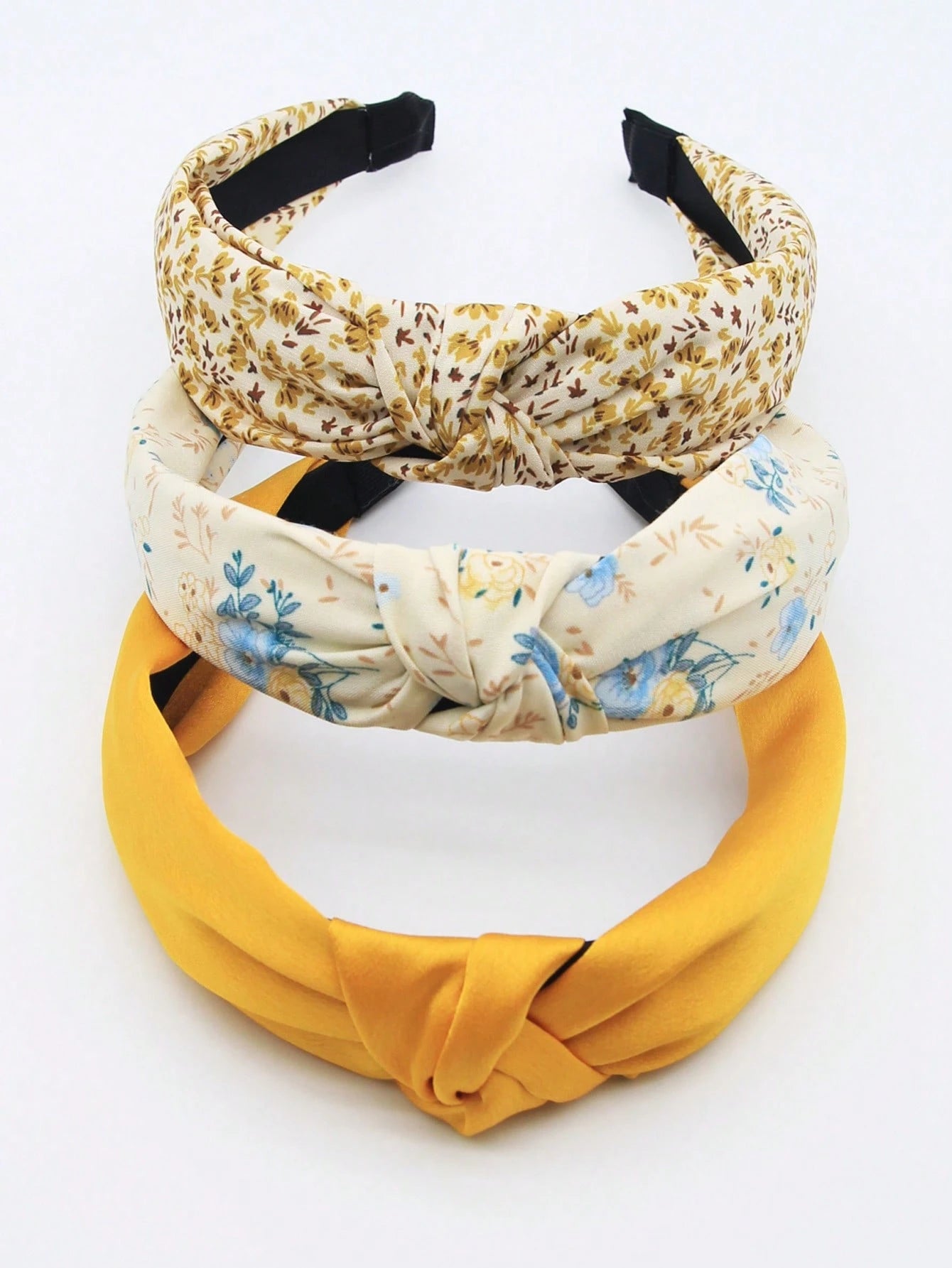 3pcs/Set Yellow Floral Fabric Solid Color Non-Slip Headband
