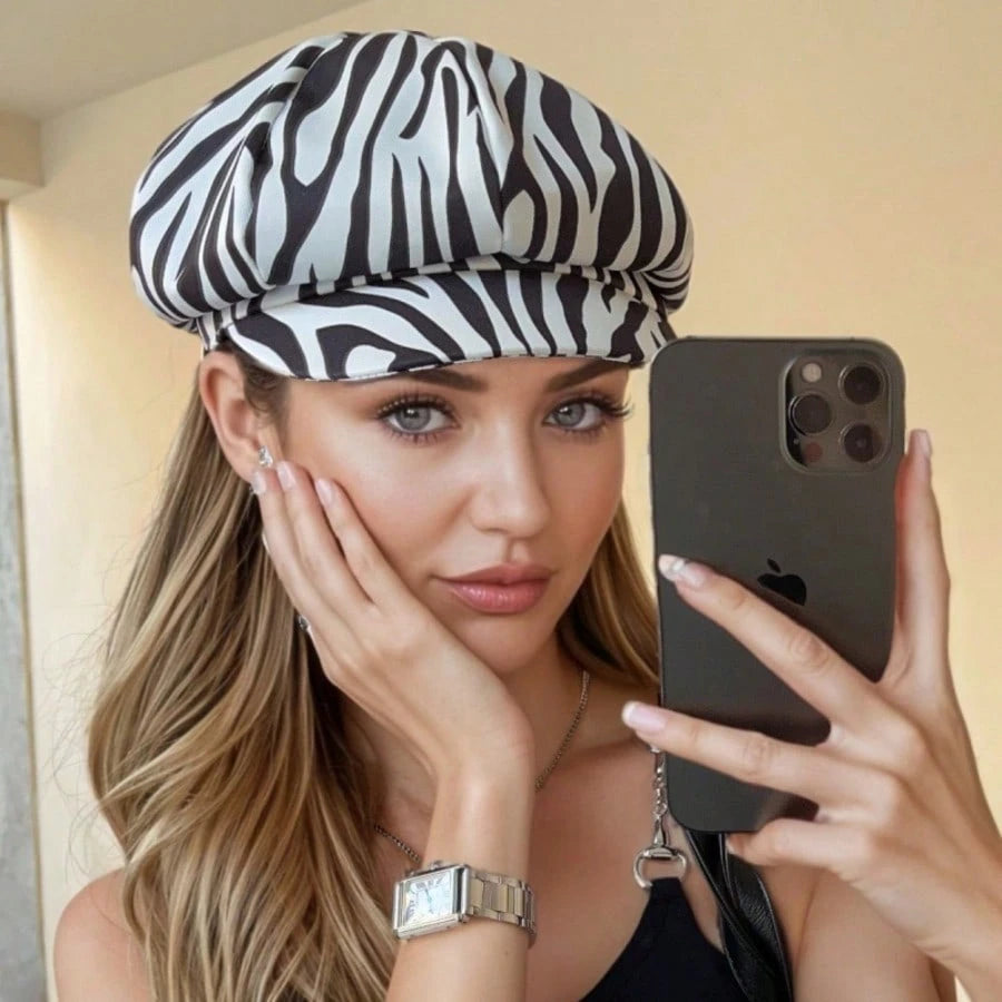 1pc 90s Vintage Animal Print Newsboy Cap