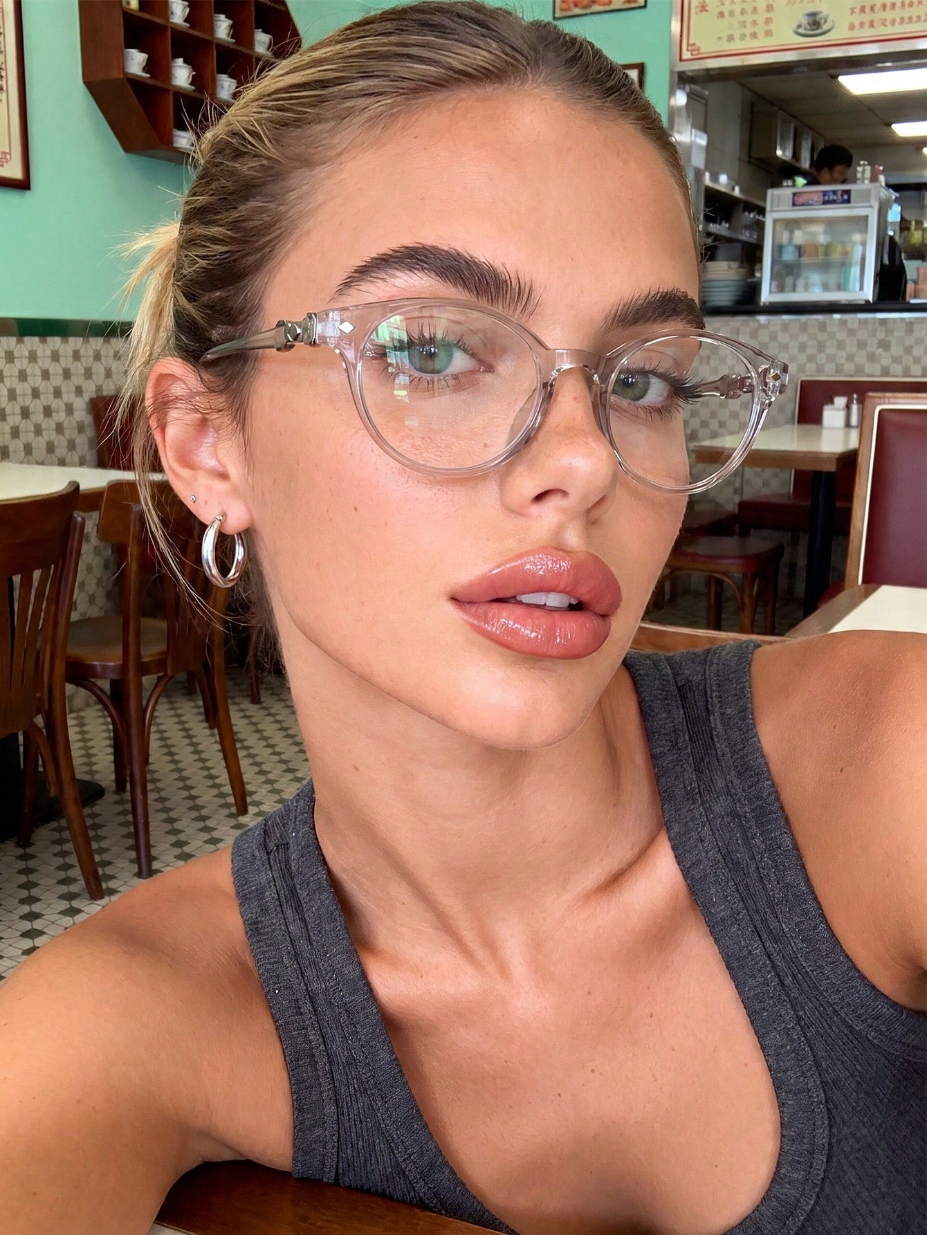 Oval Grey Non-Prescription Glasses