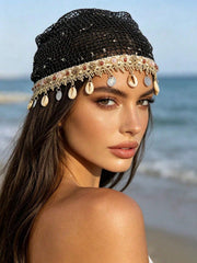 1pc Bohemian Style Hollow Floral Knit Hat
