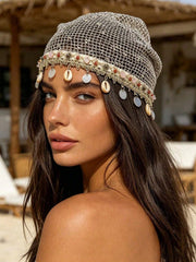 1pc Bohemian Style Hollow Floral Knit Hat