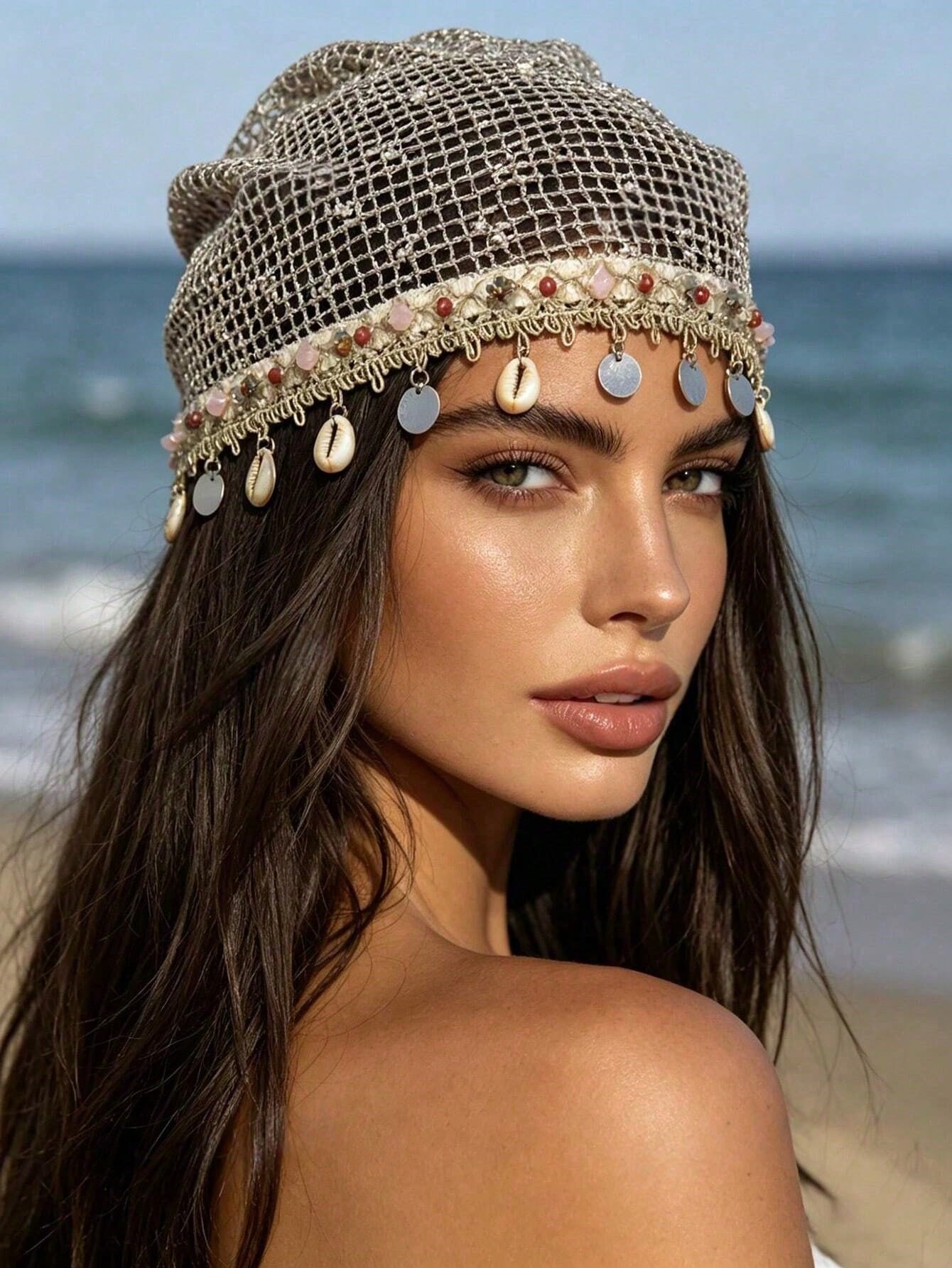 1pc Bohemian Style Hollow Floral Knit Hat