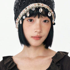 1pc Bohemian Style Hollow Floral Knit Hat
