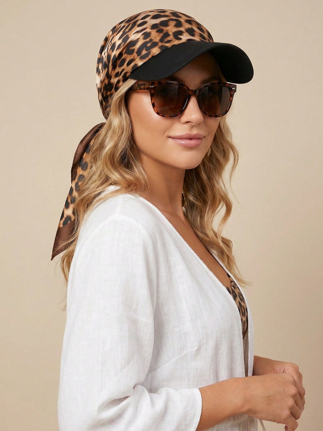 1pc Leopard Print Satin Headscarf Hat