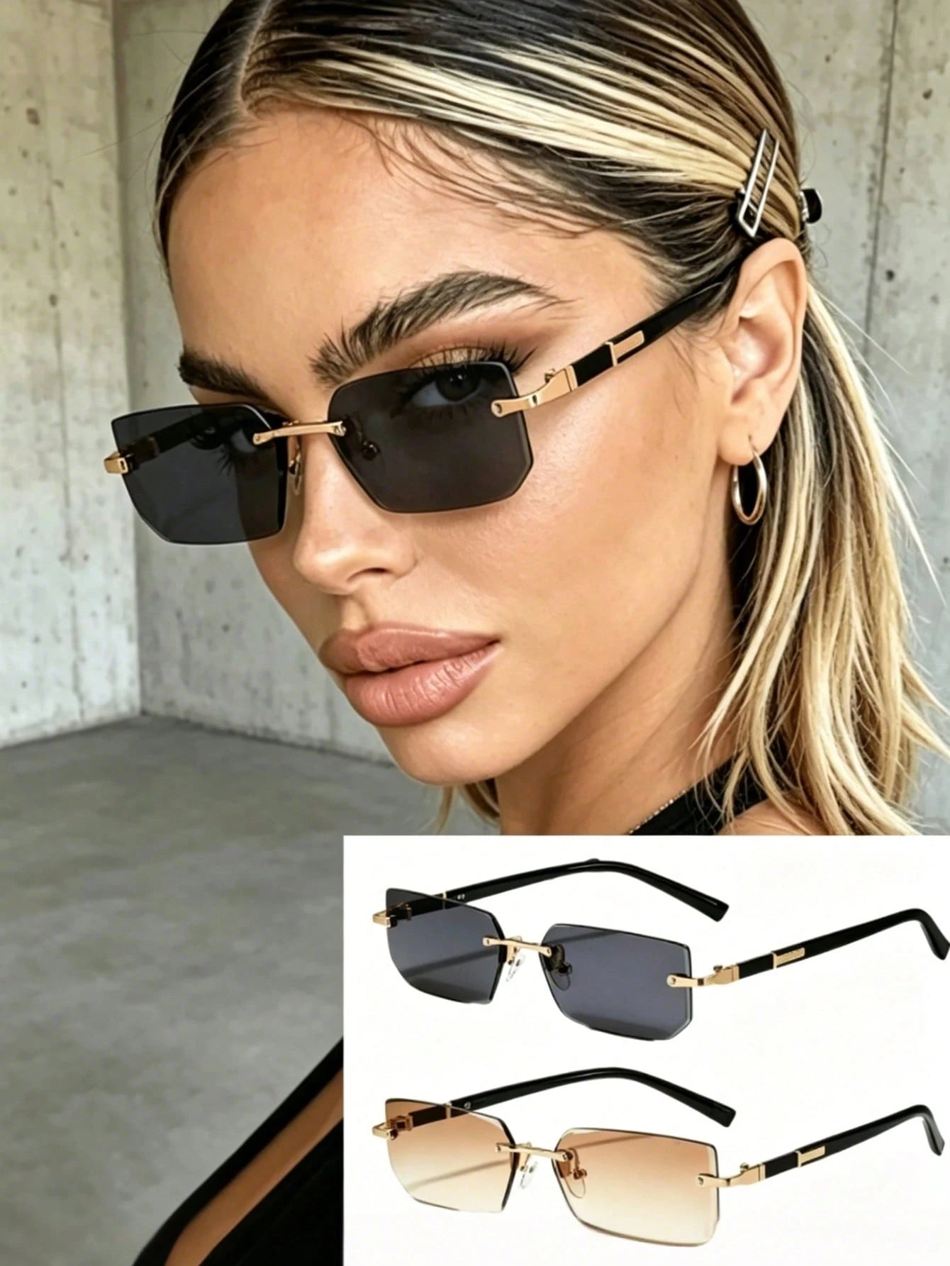 2pc Oval Metal Frame Sunglasses Set