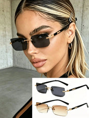 2pc Oval Metal Frame Sunglasses Set