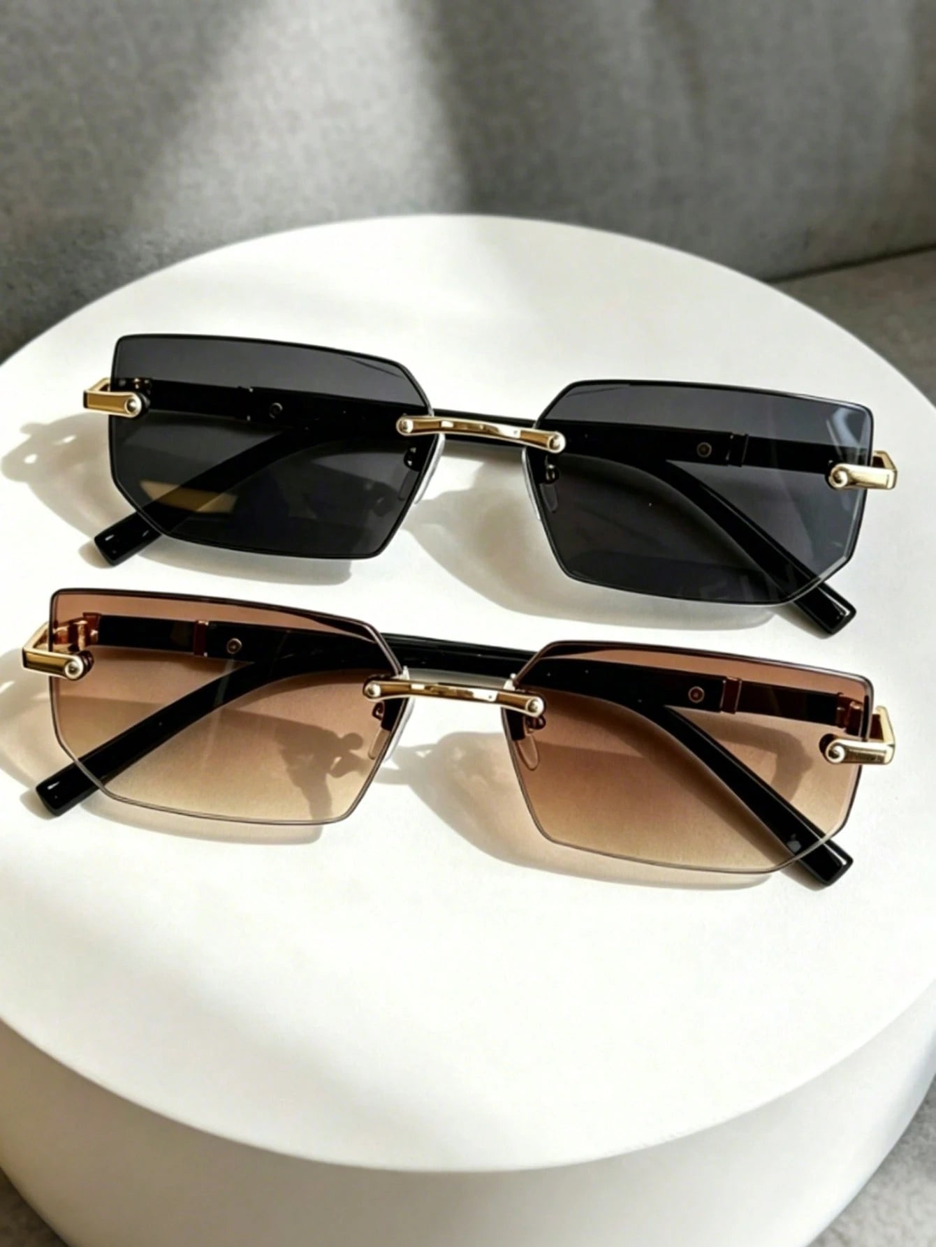 2pc Oval Metal Frame Sunglasses Set