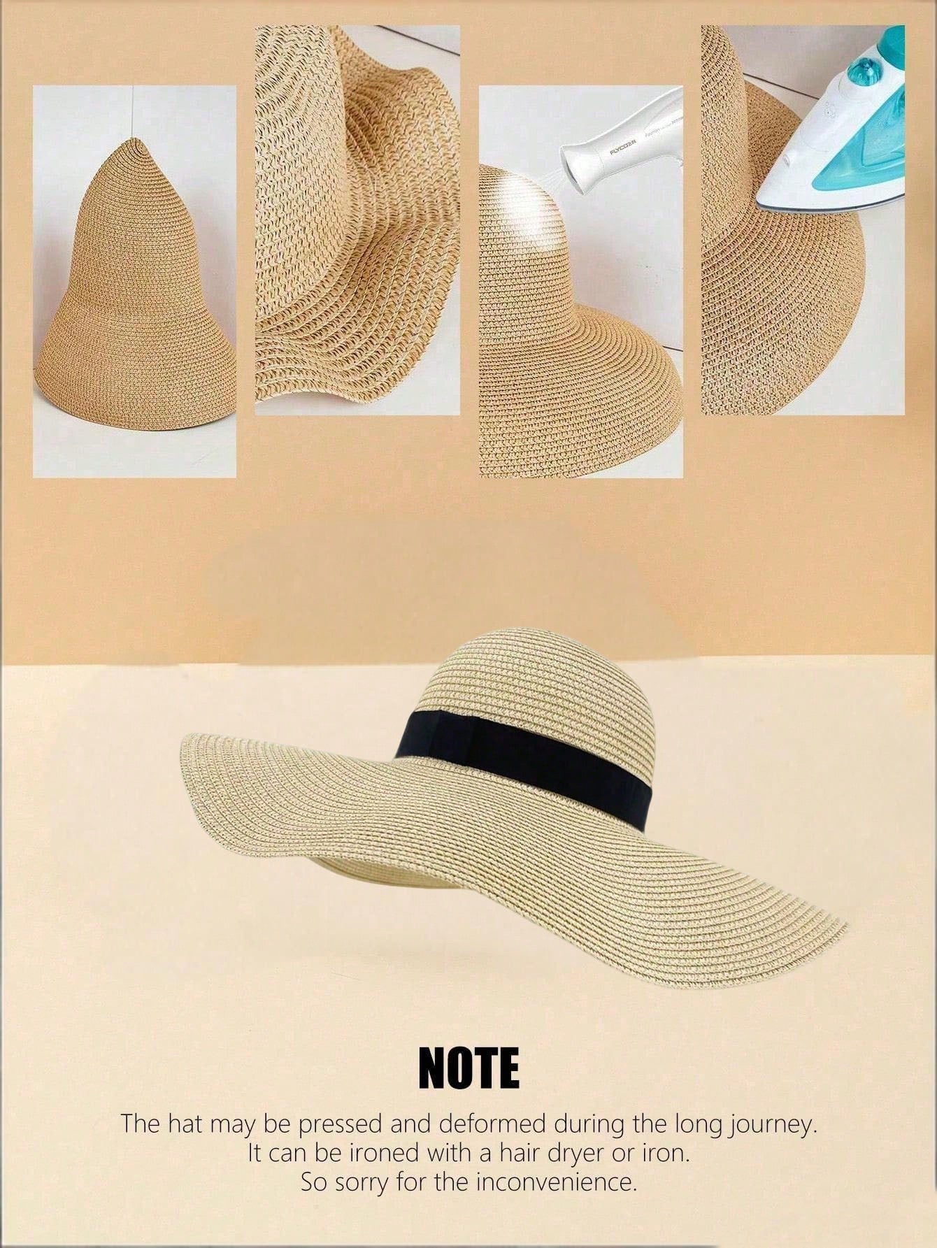1pc Wide Brim Straw Hat