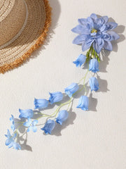 1pc/2pcs Elegant Pink & Blue Bohemian Style Artificial Lily And Lily Of The Valley Tassel Hair Clip - www.thetreasurebox.me