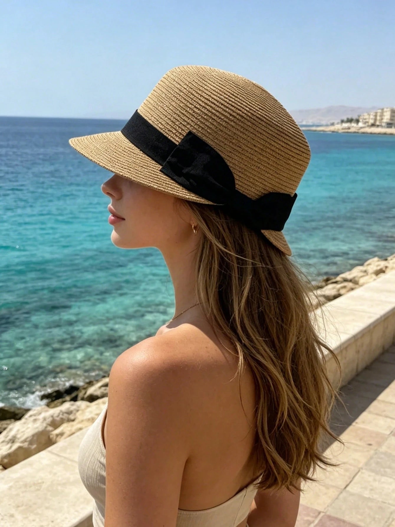 1pc Bohemian Straw Bow Equestrian Hat