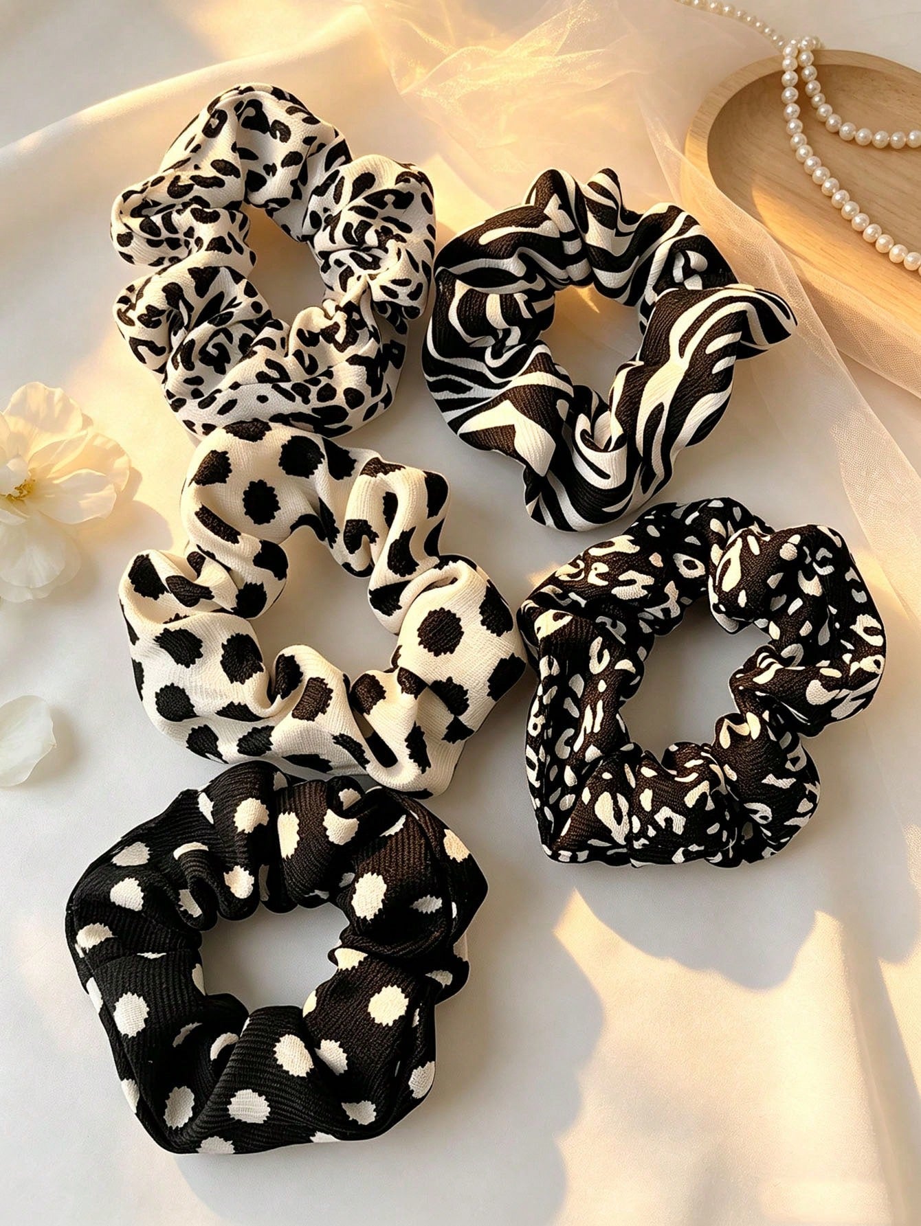5Pcs Vintage Leopard Zebra Print Scrunchies Set