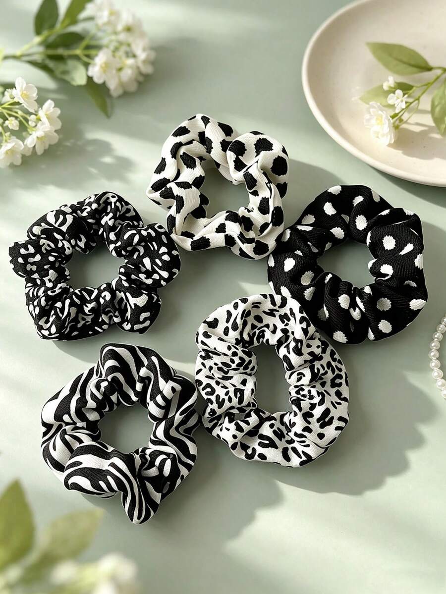 5Pcs Vintage Leopard Zebra Print Scrunchies Set