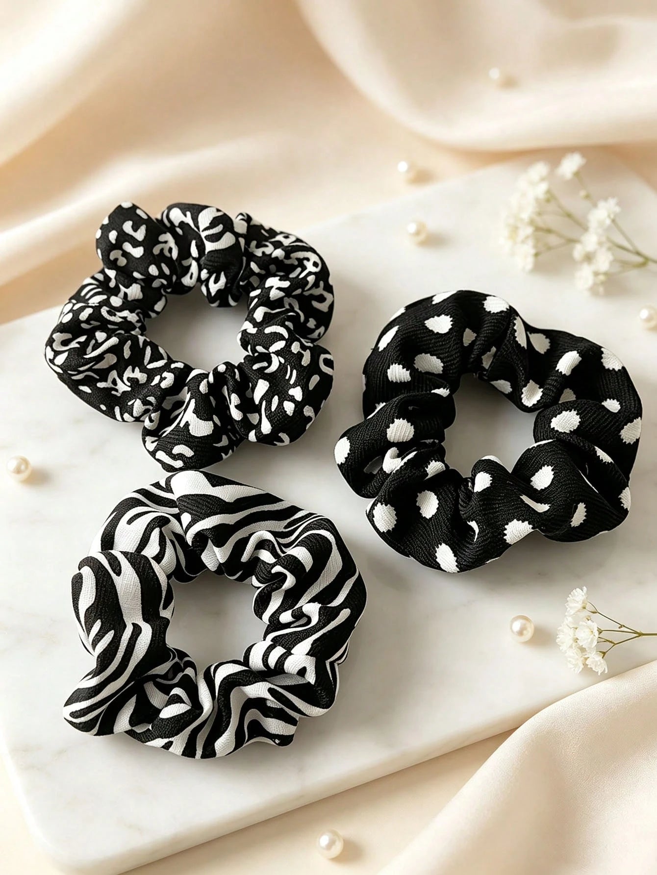 5Pcs Vintage Leopard Zebra Print Scrunchies Set