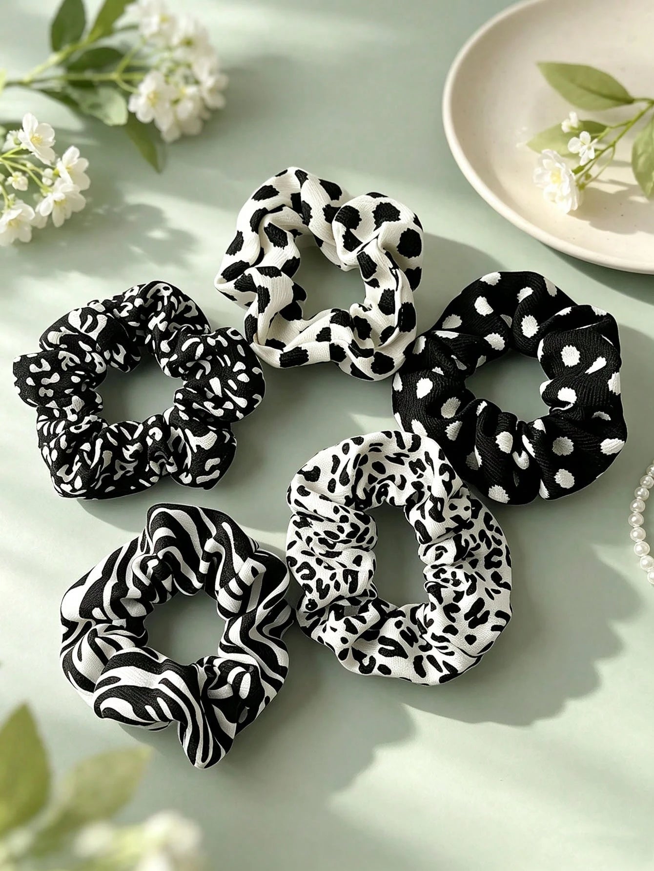 5Pcs Vintage Leopard Zebra Print Scrunchies Set