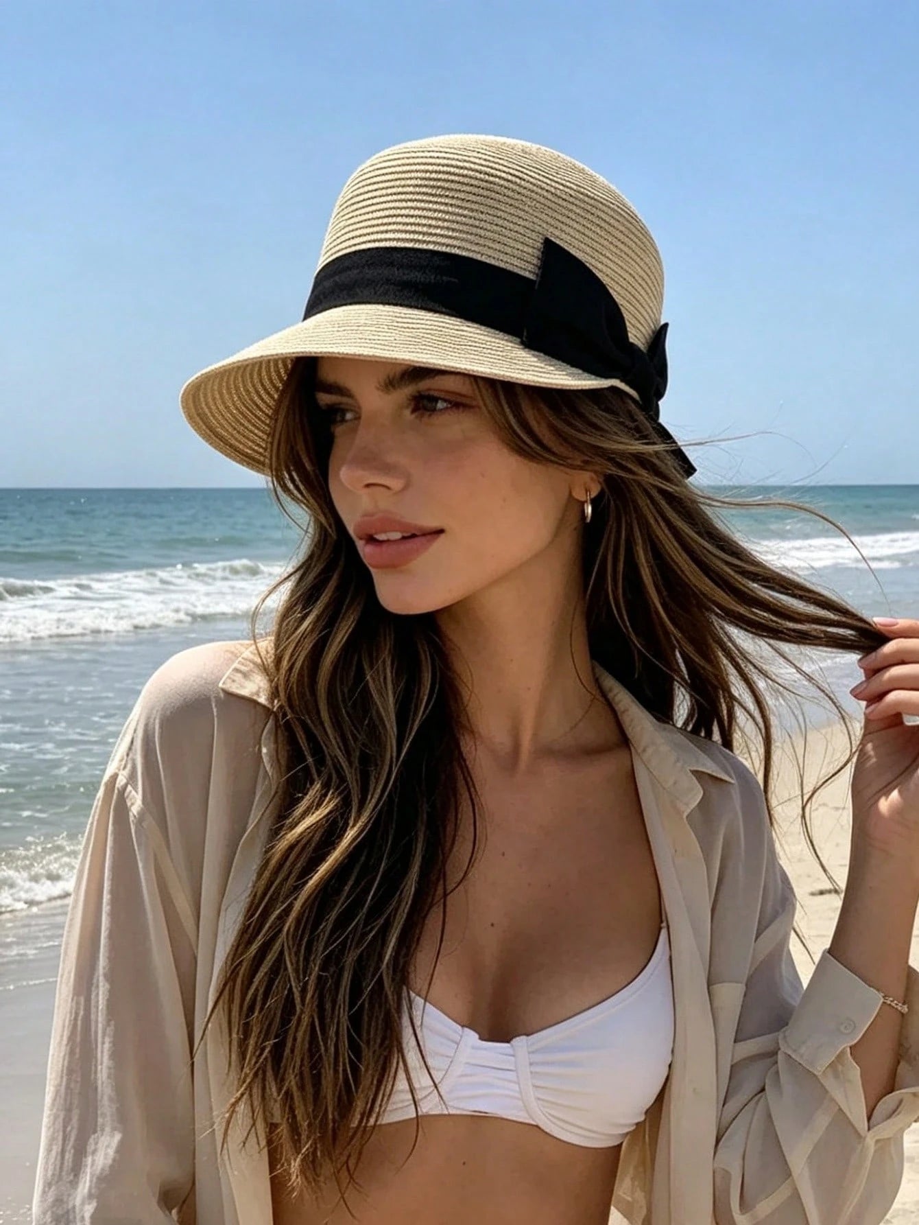 1pc Bohemian Straw Bow Equestrian Hat