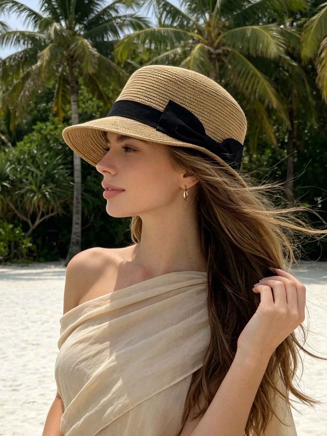 1pc Bohemian Straw Bow Equestrian Hat