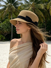 1pc Bohemian Straw Bow Equestrian Hat