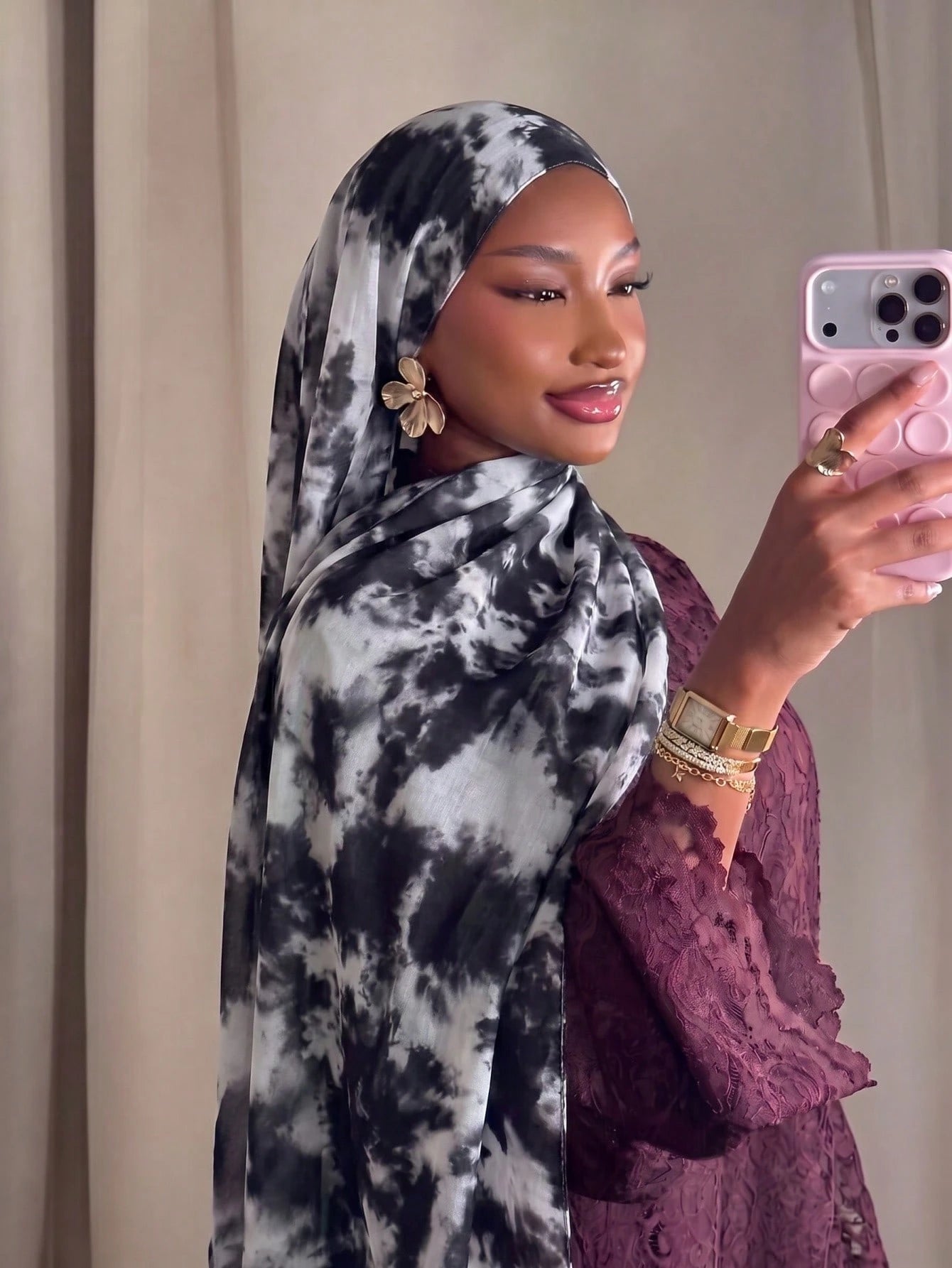 1pcs Casual Artistic Oil Painting Print Hijab