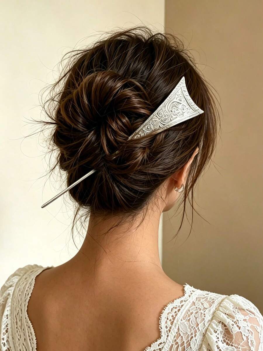 Vintage Embossed Floral Metal Long Hair Stick