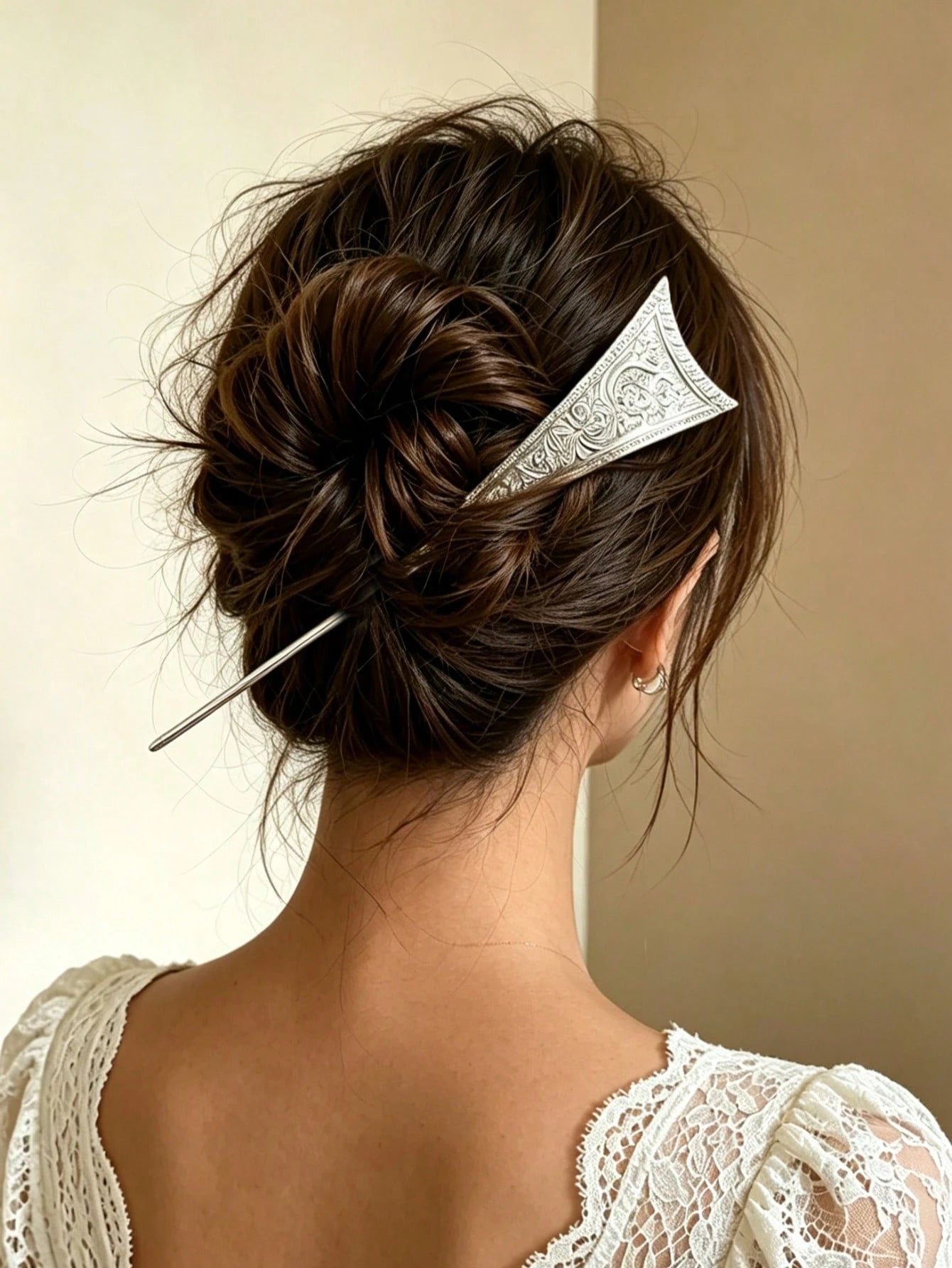Vintage Embossed Floral Metal Long Hair Stick