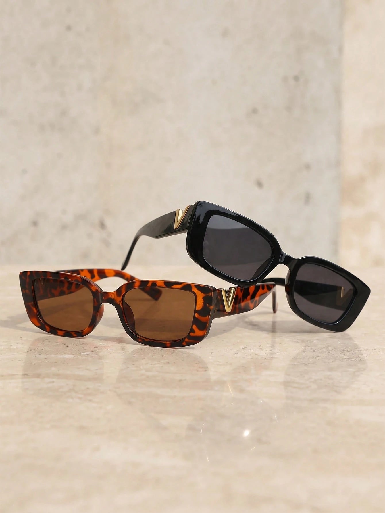 2pc Square Frame Vintage Sunglasses Set