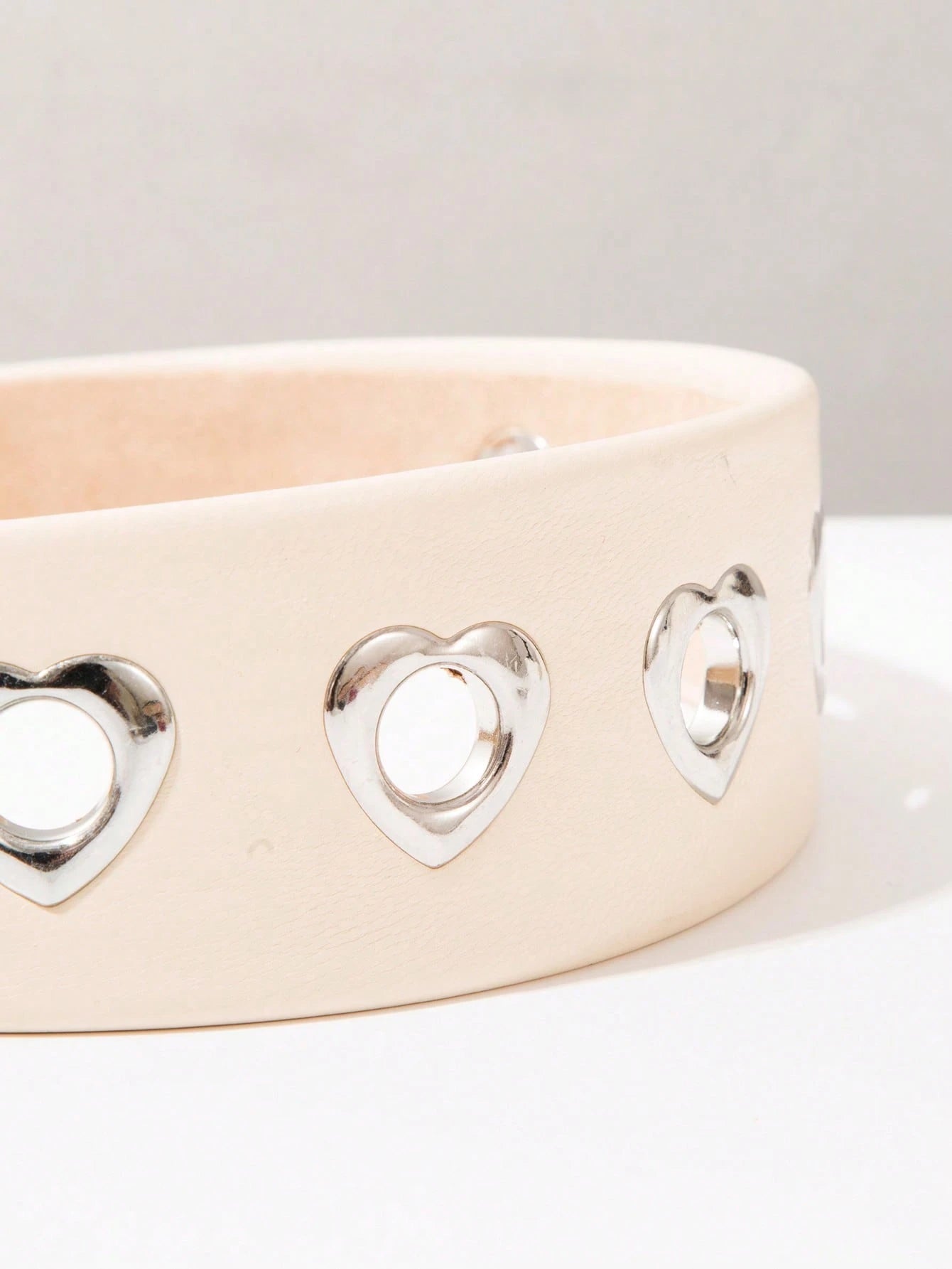 PU Leather Heart Eyelet Wide Headband - White