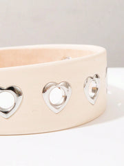 PU Leather Heart Eyelet Wide Headband - White