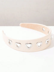 PU Leather Heart Eyelet Wide Headband - White