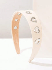 PU Leather Heart Eyelet Wide Headband - White