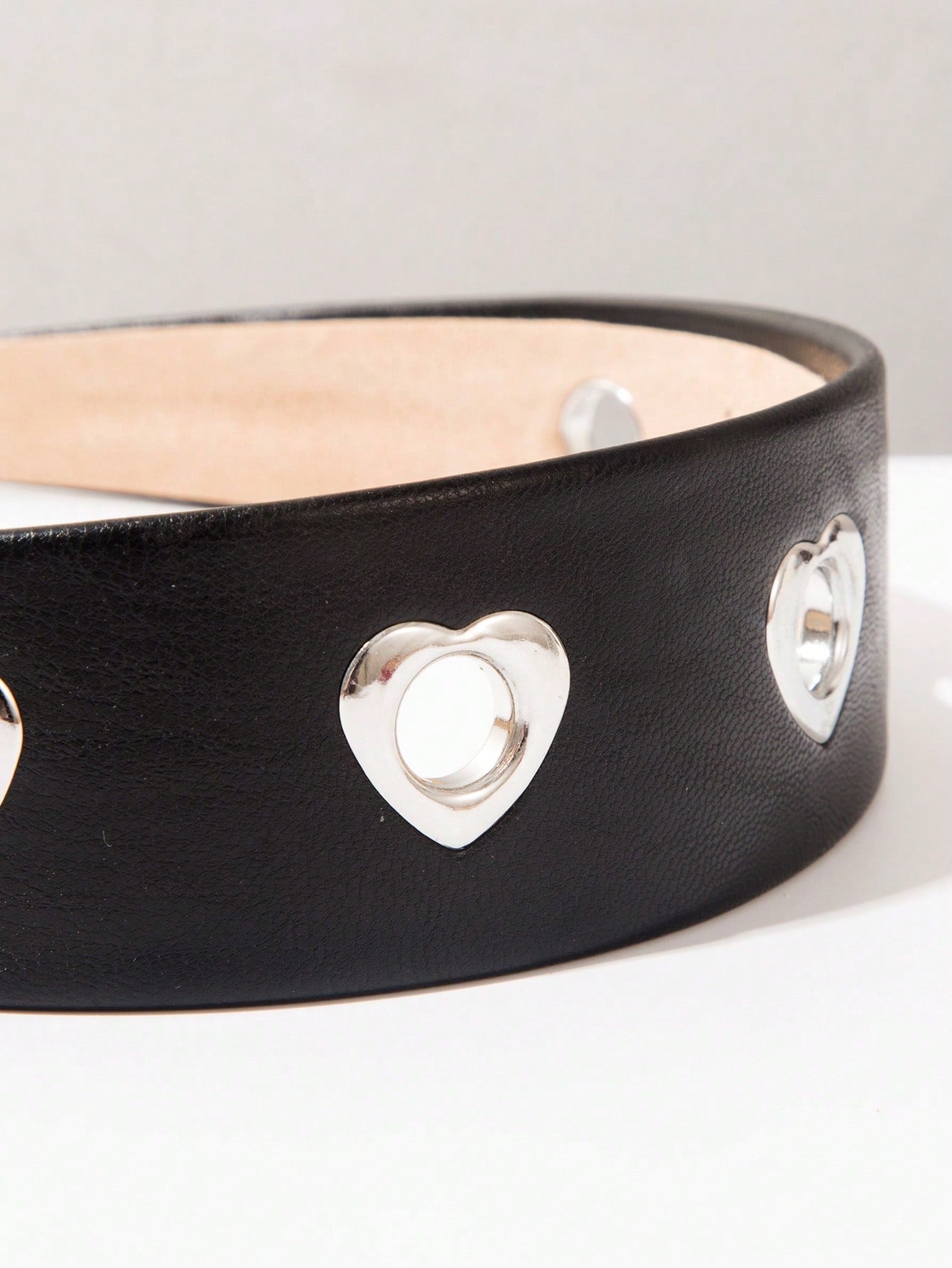 PU Leather Heart Eyelet Wide Headband
